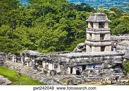 High angle view of tourists at old ruins of a palace, Maya Palace, Palenque, Chiapas, Mexico View Large Photo Image Stock Photo - High angle view of tourists at old ruins of a palace, Maya Palace, Palenque, Chiapas, Mexico. Fotosearch