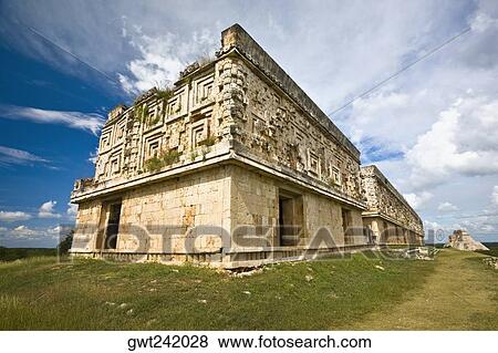 Low angle view of old ruins of a palace, Palacio Del Gobernador, Uxmal, Yucatan, Mexico View Large Photo Image Stock Photo - Low angle view of old ruins of a palace, Palacio Del Gobernador, Uxmal, Yucatan, Mexico. Fotosearch