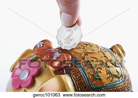 Close-up of a person's hand putting coin into a piggy bank View Large Photo Image Stock Image - Close-up of a person's hand putting coin into a piggy bank. Fotosearch