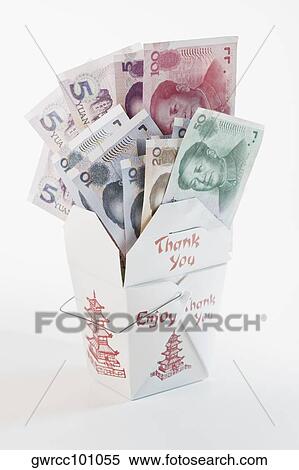 Close-up of Chinese paper currency in a Chinese takeout box View Large Photo Image Stock Photography - Close-up of Chinese paper currency in a Chinese takeout box. Fotosearch