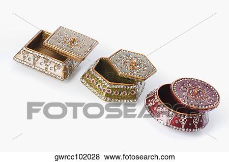 Close-up of three jewelry boxes View Large Photo Image Stock Photo - Close-up of three jewelry boxes. Fotosearch