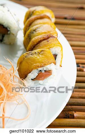 Stock Image - Sushi rolls in a plate. Fotosearch