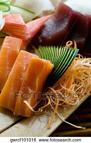 Stock Photograph - Sushi rolls served in a plate. Fotosearch
