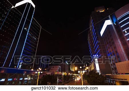 Buildings lit up at night, Hefei, Anhui Province, China View Large Photo Image Stock Image - Buildings lit up at night, Hefei, Anhui Province, China. Fotosearch