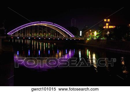 Stock Photography - Reflection of a bridge in a river, Hefei, Anhui, China. Fotosearch