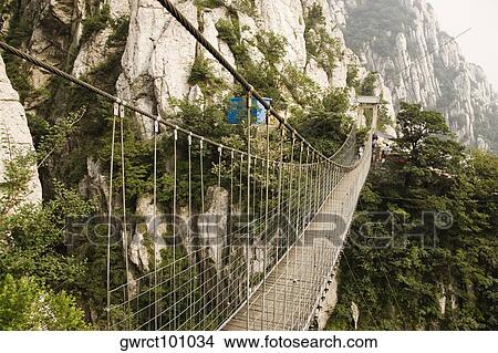 Rope bridge across a mountain, Shaolin Monastery, Henan Province, China View Large Photo Image Picture - Rope bridge across a mountain, Shaolin Monastery, Henan Province, China. Fotosearch