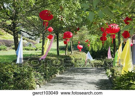 Chinese lanterns hanging on trees, Emerald Valley, Huangshan, Anhui Province, China View Large Photo Image Stock Photo - Chinese lanterns hanging on trees, Emerald Valley, Huangshan, Anhui Province, China. Fotosearch