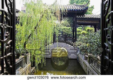 Footbridge in a garden, Yu Yin Shan Fang, Panyu, Guangzhou, Guangdong Province, China View Large Photo Image Stock Photograph - Footbridge in a garden, Yu Yin Shan Fang, Panyu, Guangzhou, Guangdong Province, China. Fotosearch