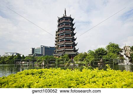 Pagoda at lakeside, Banyan Lake, Guilin, Guangxi Province, China View Large Photo Image Stock Image - Pagoda at lakeside, Banyan Lake, Guilin, Guangxi Province, China. Fotosearch