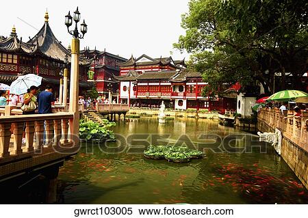Pond in front of buildings, Yu Yuan Gardens, Shanghai, China View Large Photo Image Stock Photography - Pond in front of buildings, Yu Yuan Gardens, Shanghai, China. Fotosearch