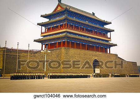 Police officers standing in front of a building, Qianmen, Beijing, China View Large Photo Image Stock Photograph - Police officers standing in front of a building, Qianmen, Beijing, China. Fotosearch