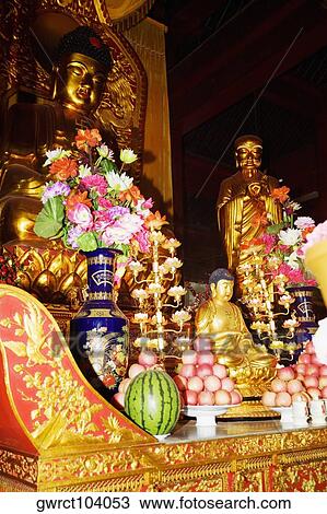 Statue of Buddha in a temple, Zhanshan Temple, Qingdao, Shandong Province, China View Large Photo Image Stock Image - Statue of Buddha in a temple, Zhanshan Temple, Qingdao, Shandong Province, China. Fotosearch