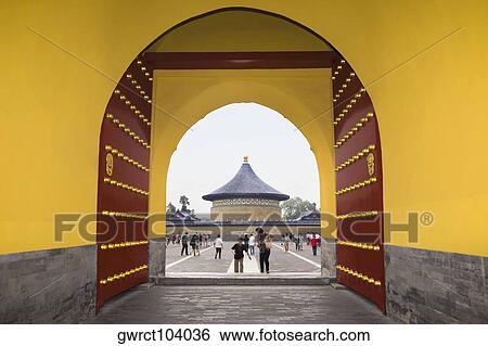 Temple viewed through an arch, Temple of Heaven, Beijing, China View Large Photo Image Stock Photograph - Temple viewed through an arch, Temple of Heaven, Beijing, China. Fotosearch