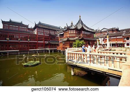 Bridge over a pond, Yu Yuan Gardens, Shanghai, China View Large Photo Image Picture - Bridge over a pond, Yu Yuan Gardens, Shanghai, China. Fotosearch