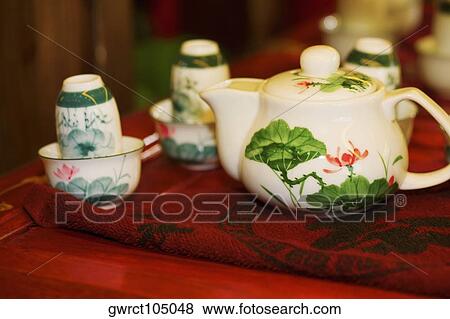 Close-up of a teapot with tea cups, Hefei, Anhui, China View Large Photo Image Stock Photo - Close-up of a teapot with tea cups, Hefei, Anhui, China. Fotosearch