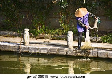 Fisherman holding a fishing net, Guilin, Guangxi Province, China View Large Photo Image Stock Photo - Fisherman holding a fishing net, Guilin, Guangxi Province, China. Fotosearch