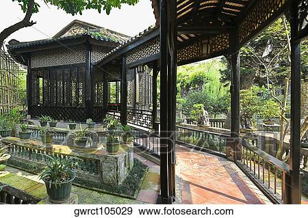 Stock Photo - Gazebo in a garden, Yu Yin Shan Fang, Panyu, Guangzhou, Guangdong Province, China. Fotosearch