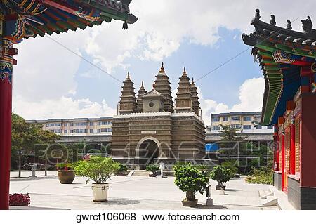 Facade of a temple, Five Pagoda Temple, Hohhot, Inner Mongolia, China View Large Photo Image Stock Photo - Facade of a temple, Five Pagoda Temple, Hohhot, Inner Mongolia, China. Fotosearch