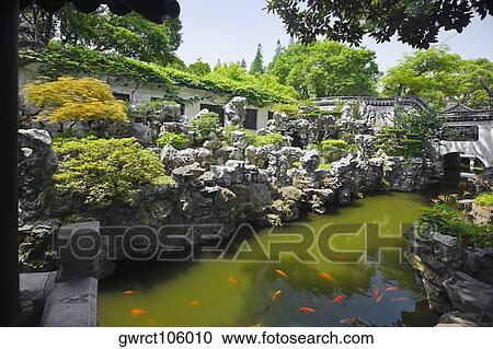 Pond in a garden, Yu Yuan Gardens, Shanghai, China View Large Photo Image Stock Image - Pond in a garden, Yu Yuan Gardens, Shanghai, China. Fotosearch