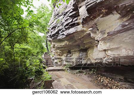 Stock Image - Steps near a rock, Taihang Grand Canyon, Linzhou, Henan Province, China. Fotosearch