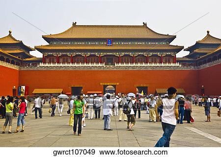 Tourists at a courtyard, Meridian Gate, Forbidden City, Beijing, China View Large Photo Image Stock Photo - Tourists at a courtyard, Meridian Gate, Forbidden City, Beijing, China. Fotosearch