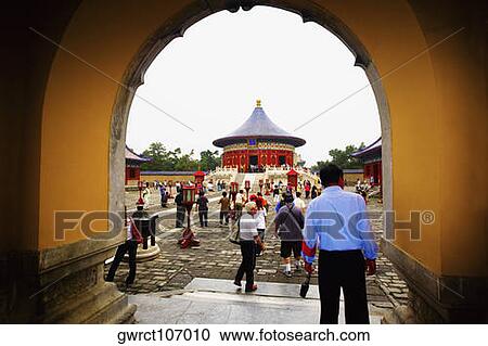 Tourists at a temple, Temple of Heaven, Beijing, China View Large Photo Image Stock Image - Tourists at a temple, Temple of Heaven, Beijing, China. Fotosearch