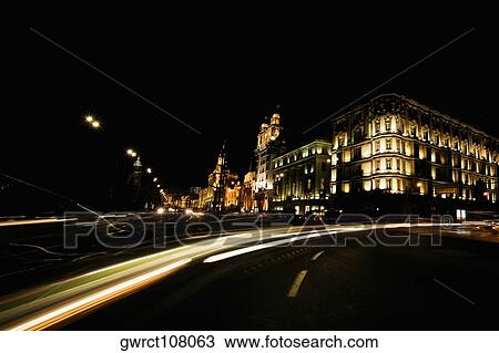 Stock Image - Buildings lit up at night, Lujiazui, The Bund, Shanghai, China. Fotosearch
