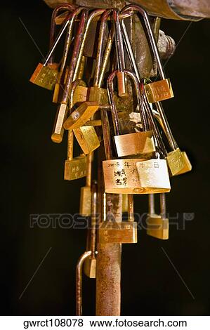 Close-up of padlocks, Emerald Valley, Huangshan, Anhui Province, China View Large Photo Image Stock Photo - Close-up of padlocks, Emerald Valley, Huangshan, Anhui Province, China. Fotosearch