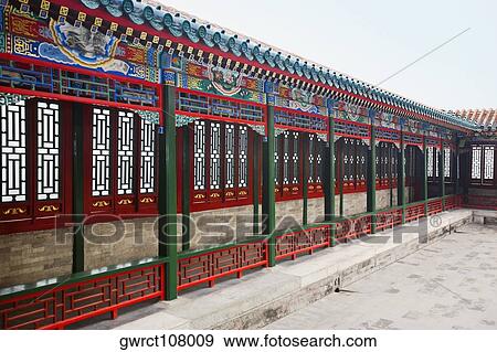 Corridor of a building, Tower of Buddha Fragrance, Summer Palace, Beijing, China View Large Photo Image Stock Photo - Corridor of a building, Tower of Buddha Fragrance, Summer Palace, Beijing, China. Fotosearch