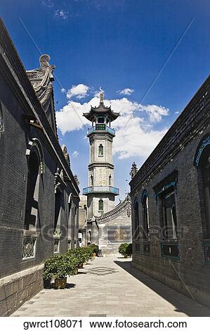 Stock Image - Low angle view of a mosque, Great Mosque, Hohhot, Inner Mongolia, China. Fotosearch