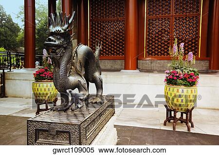Stock Photography - Sculpture of a Chinese dragon in front of a building, Summer Palace, Beijing, China. Fotosearch