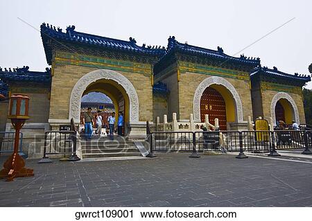 Tourists at the entrance of a temple, Imperial Vault of Heaven, Temple Of Heaven, Beijing, China View Large Photo Image Stock Image - Tourists at the entrance of a temple, Imperial Vault of Heaven, Temple Of Heaven, Beijing, China. Fotosearch