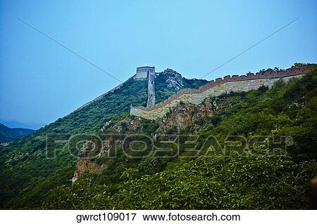 Stock Photo - Wall passing through a mountain range, Great Wall Of China, Beijing, China. Fotosearch