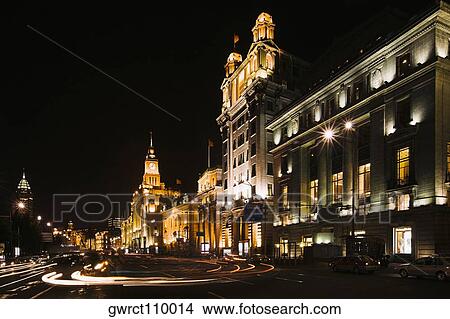 Buildings lit up at night, Lujiazui, The Bund, Shanghai, China View Large Photo Image Picture - Buildings lit up at night, Lujiazui, The Bund, Shanghai, China. Fotosearch