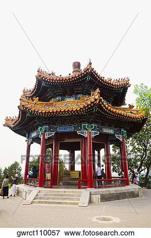 Low angle view of a pagoda, Jingshan Park, Xicheng District, Beijing, China View Large Photo Image Stock Photo - Low angle view of a pagoda, Jingshan Park, Xicheng District, Beijing, China. Fotosearch