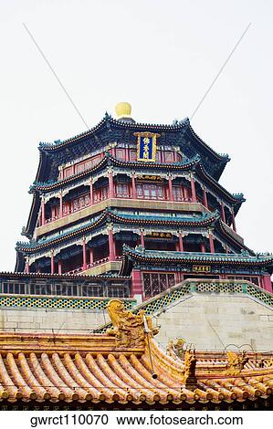 Stock Image - Low angle view of a pagoda, Tower of Buddha Fragrance, Summer Palace, Beijing, China. Fotosearch