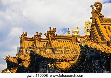 Sculptures on the roof of a temple, Da Zhao Temple, Hohhot, Inner Mongolia, China View Large Photo Image Stock Photo - Sculptures on the roof of a temple, Da Zhao Temple, Hohhot, Inner Mongolia, China. Fotosearch