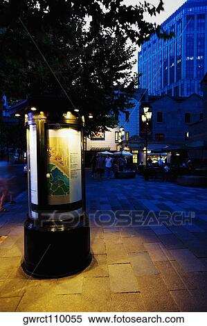 Stock Photography - Signage lit up at dusk, Xintiandi, Shanghai, China. Fotosearch