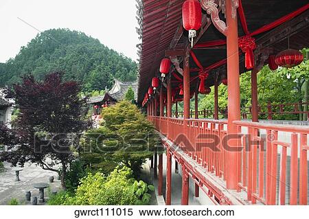Chinese lanterns hanging in a building, Xidi, Anhui Province, China View Large Photo Image Stock Photography - Chinese lanterns hanging in a building, Xidi, Anhui Province, China. Fotosearch