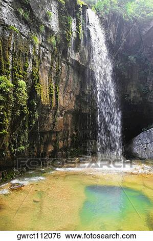 Stock Photograph - Waterfall on a mountain, Jiaozuo, Henan Province, China. Fotosearch