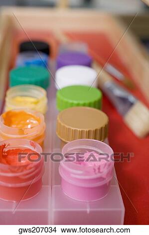 Close-up of watercolor paints on a paint tray View Large Photo Image Picture - Close-up of watercolor paints on a paint tray. Fotosearch