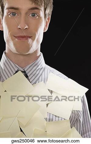 Portrait of a businessman covering with adhesive notes View Large Photo Image Stock Photograph - Portrait of a businessman covering with adhesive notes. Fotosearch
