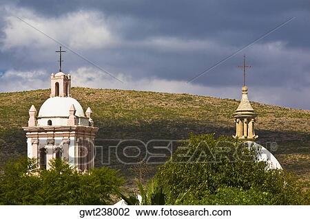 Stock Image - High section view of a church, Iglesia De Nuestra Senora De Belen, Real De Asientos, Aguascalientes, Mexico. Fotosearch