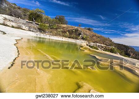 Stock Photo - Thermal pool on a hill, Hierve El Agua, Oaxaca State, Mexico. Fotosearch