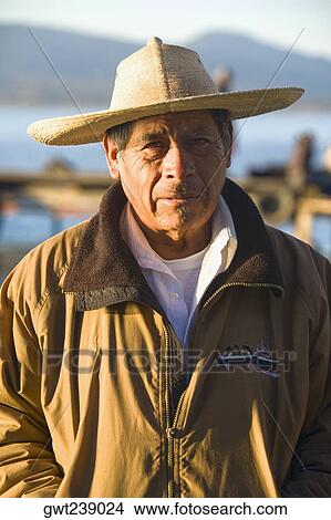 Picture - Portrait of a senior man, Janitzio Island, Lake Patzcuaro, Patzcuaro, Michoacan State, Mexico. Fotosearch