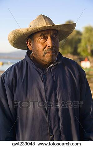 Stock Photo - Portrait of a senior man, Janitzio Island, Lake Patzcuaro, Patzcuaro, Michoacan State, Mexico. Fotosearch