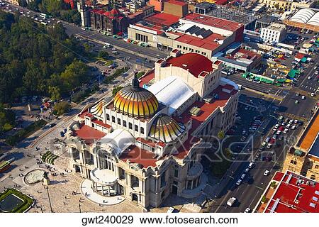 Stock Photo - Aerial view of a palace, Palacio De Bellas Artes, Mexico City, Mexico. Fotosearch