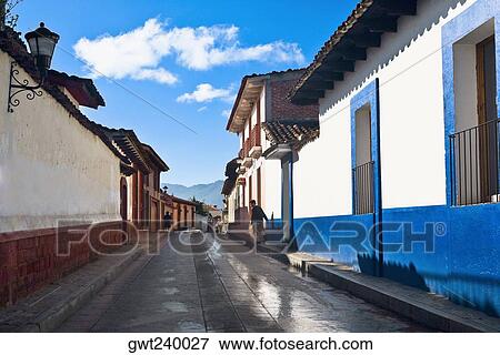 Houses along a street, San Cristobal De Las Casas, Chiapas, Mexico View Large Photo Image Stock Photo - Houses along a street, San Cristobal De Las Casas, Chiapas, Mexico. Fotosearch