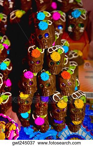 Stock Photo - Masks at a market stall, Xochimilco, Mexico. Fotosearch