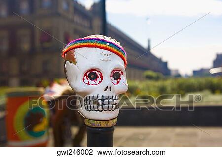 Stock Image - Close-up of a skull mask, Zocalo, Mexico City, Mexico. Fotosearch